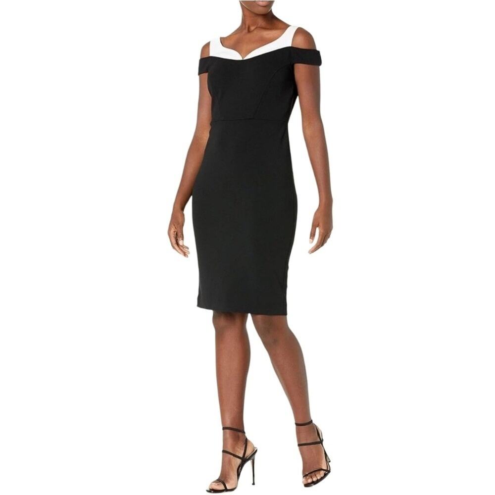 Calvin Klein Off-Shoulder Black and White Formal Party Cocktail Dress Size 4 New